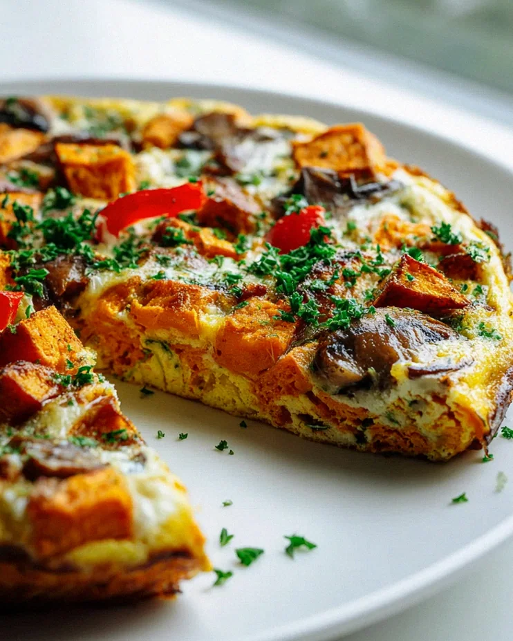 Leckere Süßkartoffel Pilz Frittata mit Paprika – Vegetarisch