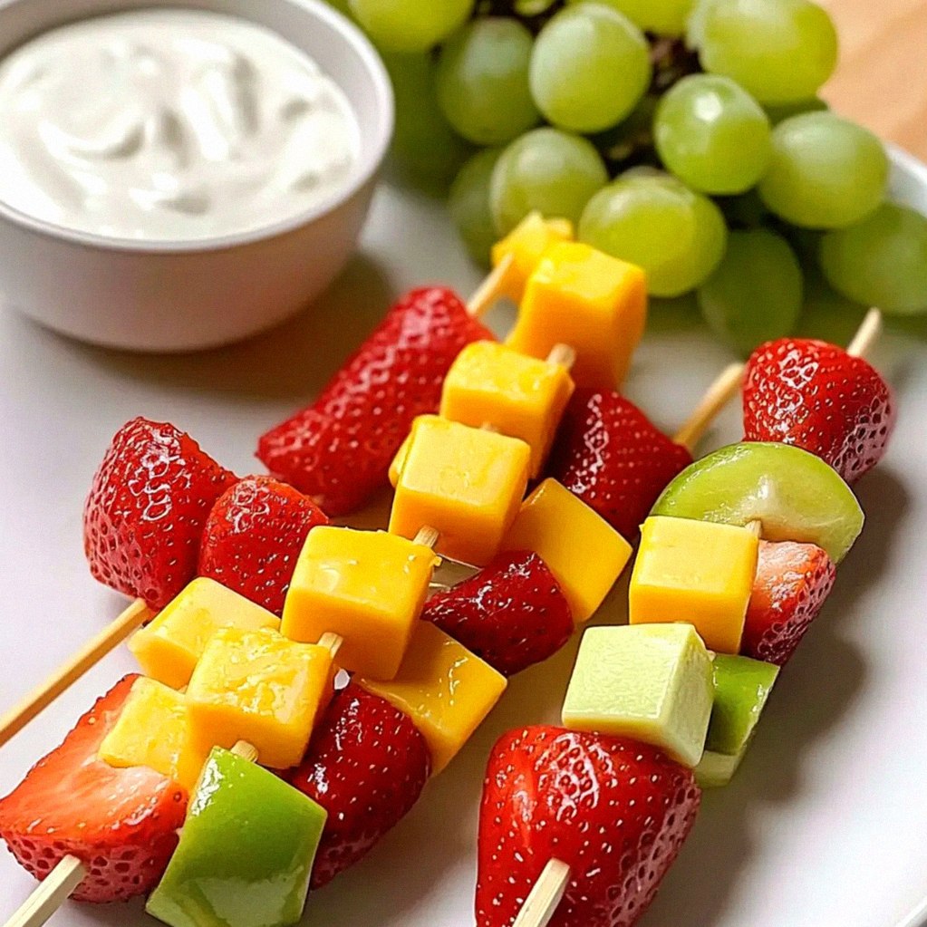Obstspieße mit herzhaftem Joghurt-Dip