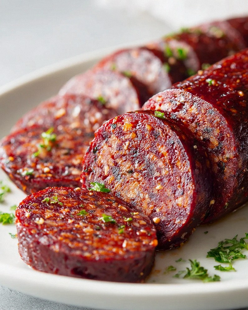 Ofen gebackene vegane Rindfleisch-Putensalami mit Traubensaft – Schritt 2