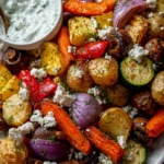 Ofengemüse mit Feta und Kräuterjoghurt vom Blech