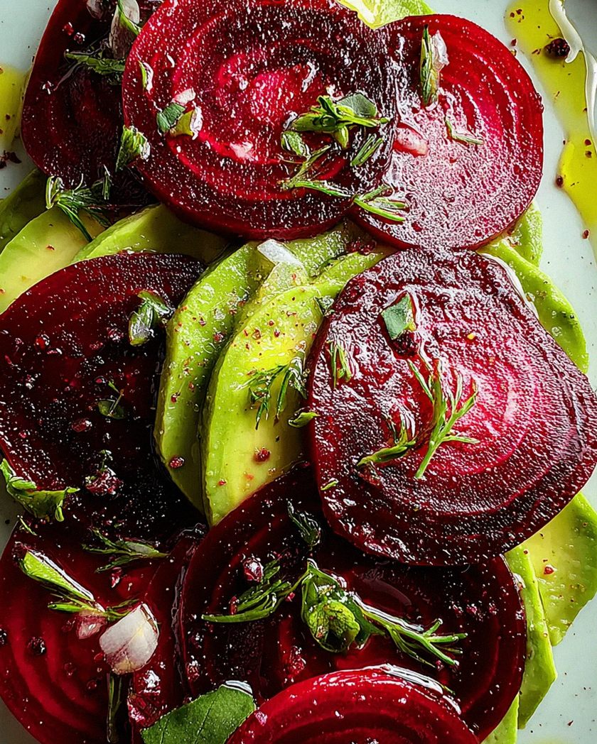 Rote Bete Carpaccio auf Avocadocreme